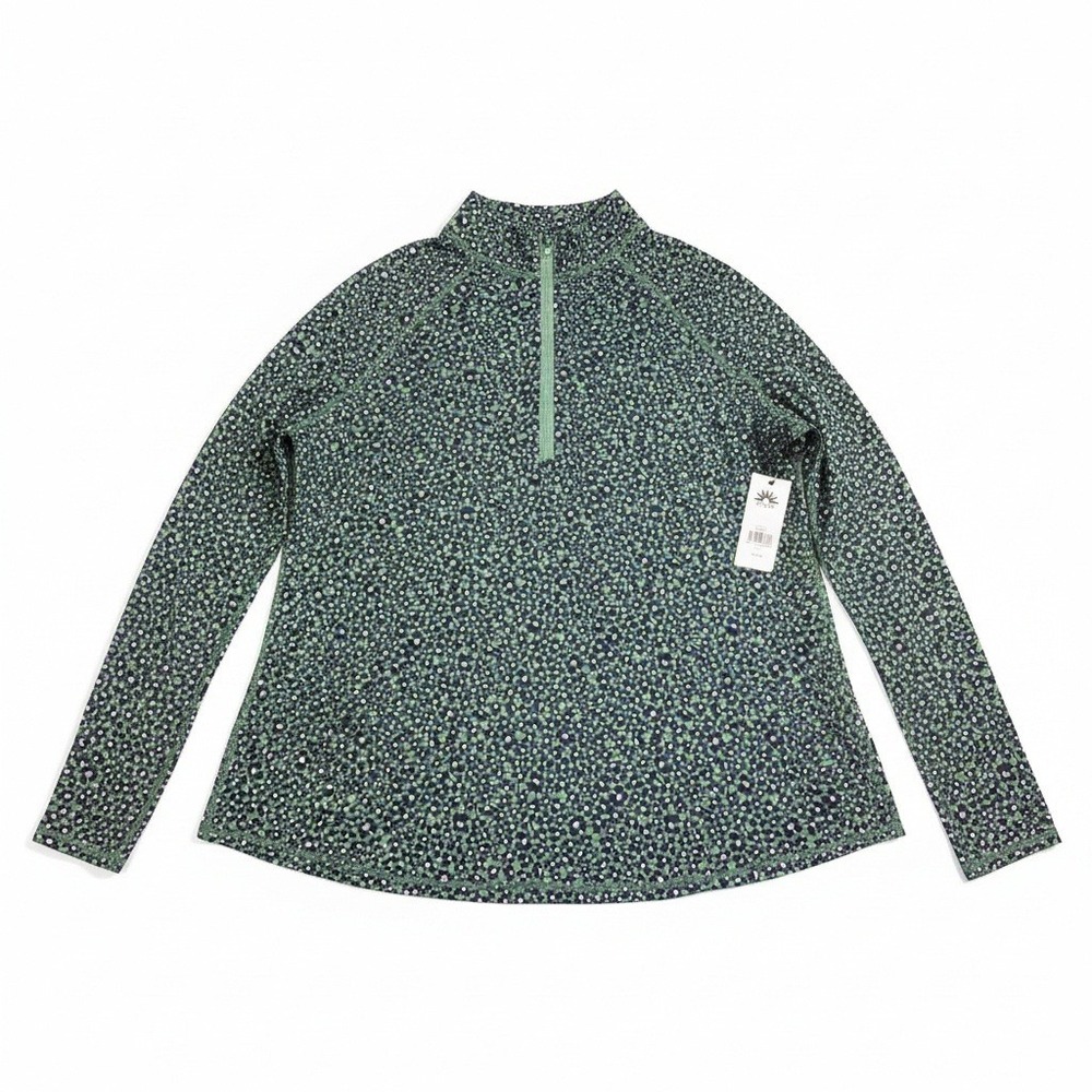 Mott‎ 50 UV Mock Neck Quarter Zip UPF 50+ Floral Active Top Green Navy Pink M